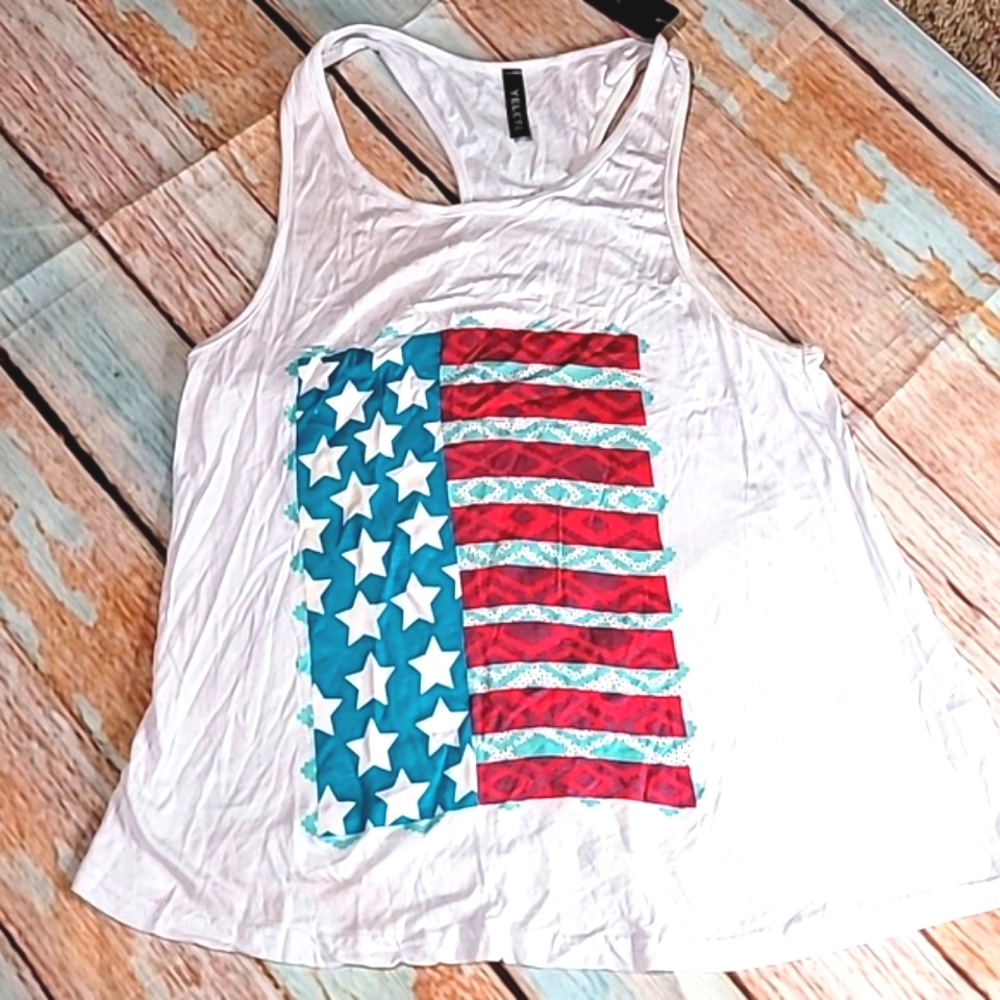 Yelete White Tank Top with American Flag Design